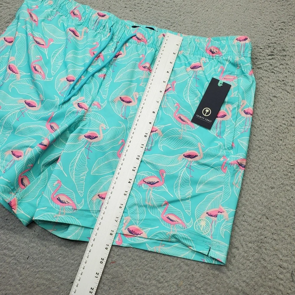Trinity Coast‎ Swim Trunk Shorts Mens 2XL Multi Flamingo Print Mesh Lined UPF 50